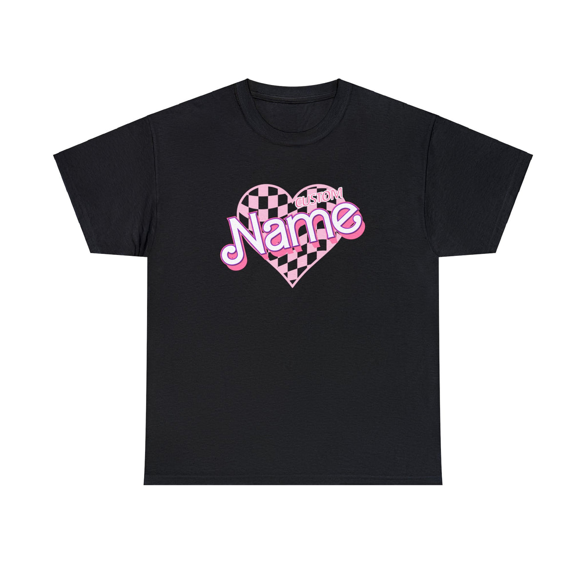 Custom Name on Checkered Heart Design Short Sleeve Tee