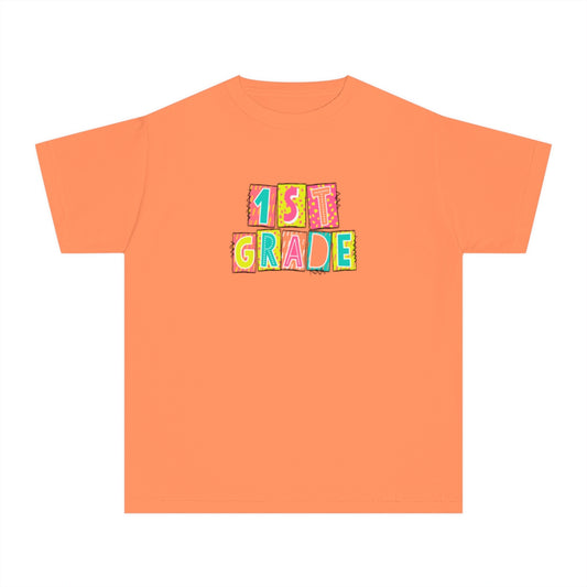 1st Grade Neon Blocks Youth Short Sleeve Tee