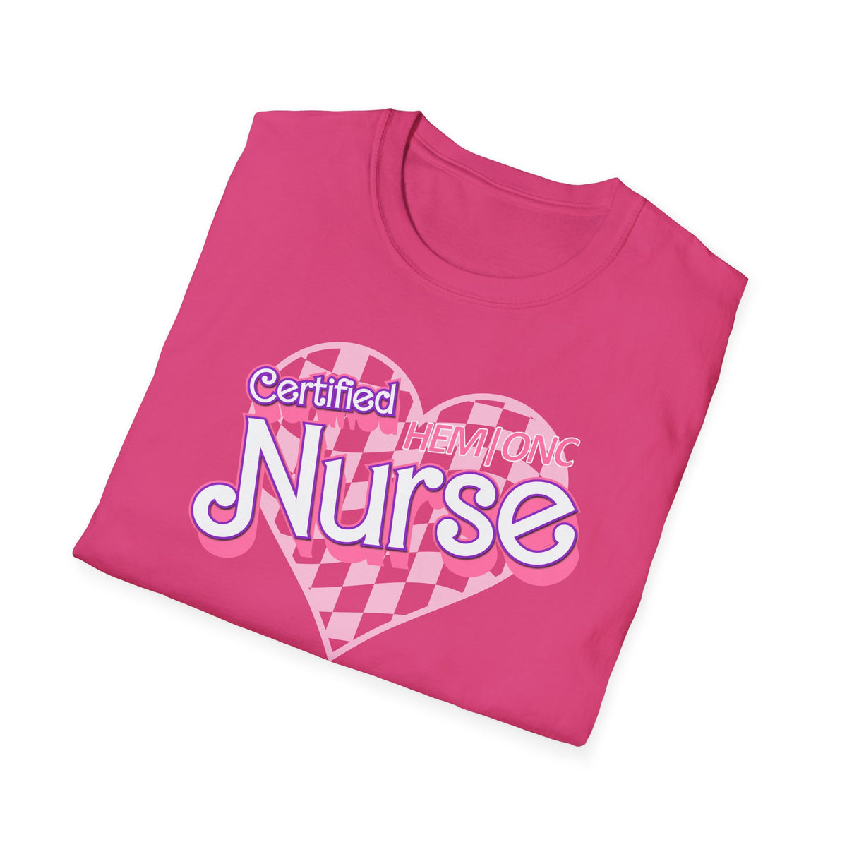 Certified HEM|ONC Nurse Checkered Heart Design Short Sleeve Tee