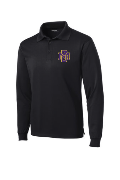 MB Purple and Gold Logo Micropique Sports-Wick Long Sleeve Polo